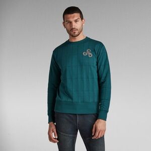 G-Star quilted Deep Teal Crewneck Sweater large grid stitch